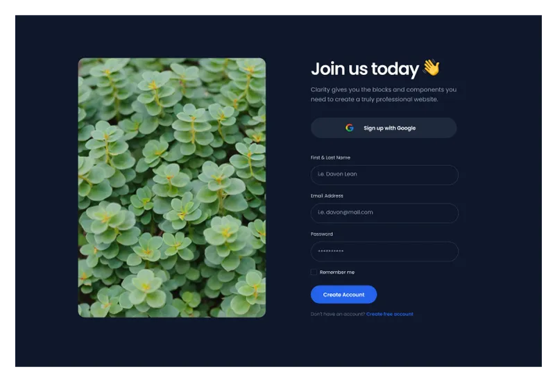 Signup Page Component for Websites