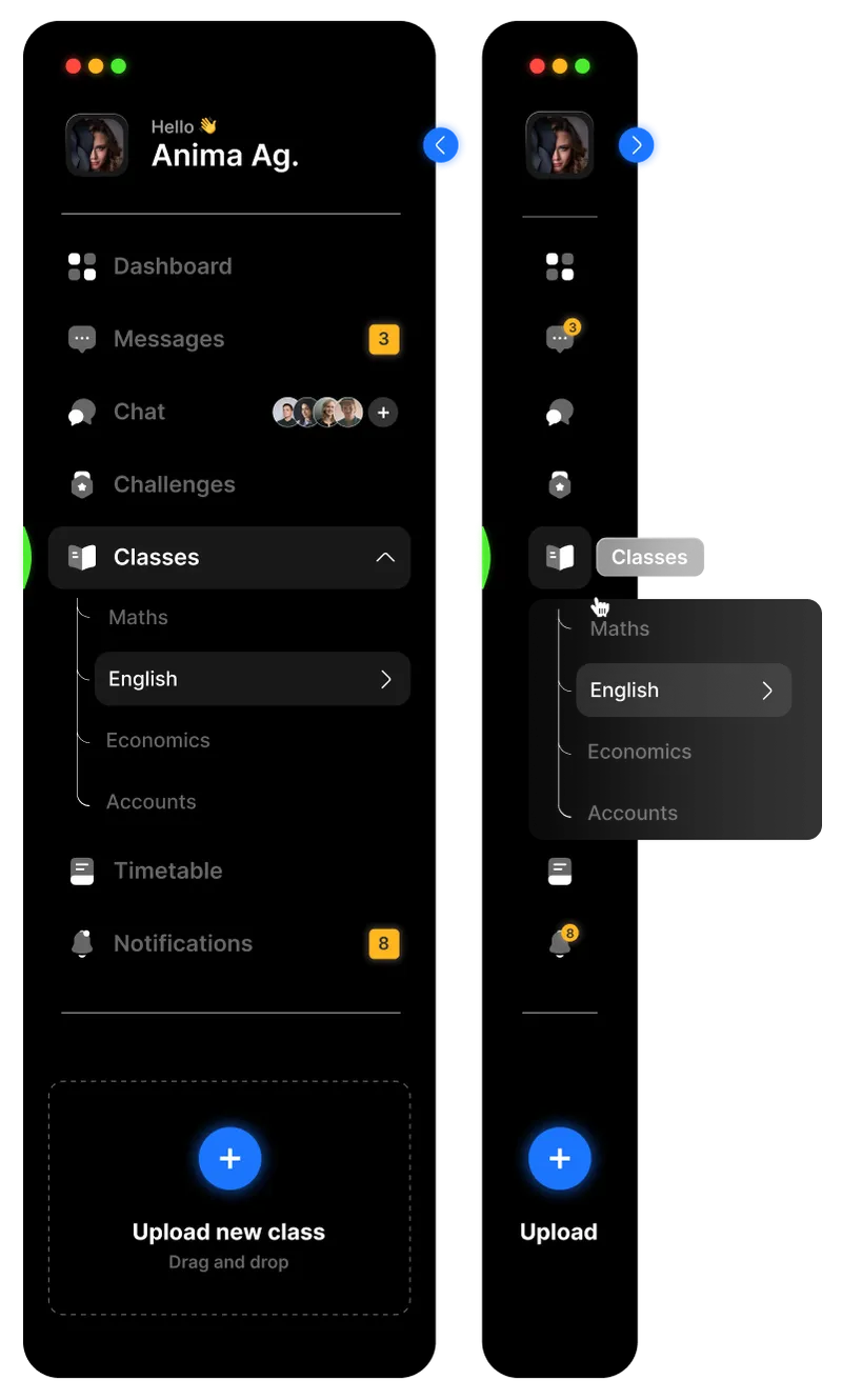 Dark Theme Responsive Sidebar Component for Figma - Sleek Navigation Design