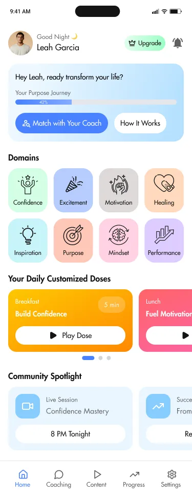 Mobile Home Page Screen for the Motivation App