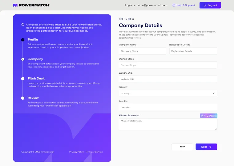 Onbaording - Company Details - figma Screen